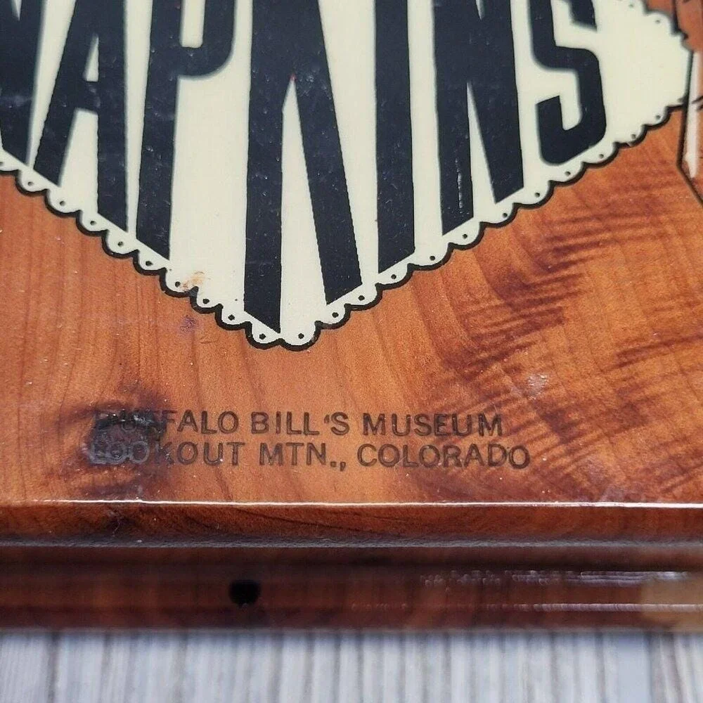 Buffalo Bills Museum Napkin Holder Cedar Wood Brown Vintage‎ Souvenir Colorado